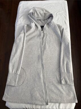 Level Eight Women's Light Gray Hooded Longline Jacket, Size Large